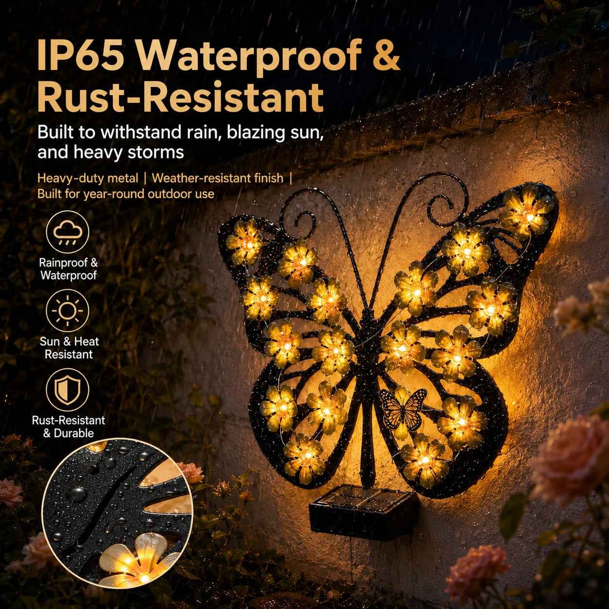 ✨Solar Lights Outdoor Metal Butterfly Wall Decor