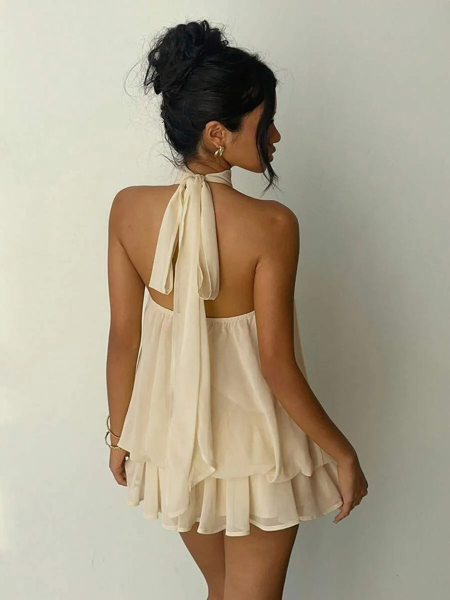 Halter Neck Tiered Ruffle Mini Dress
