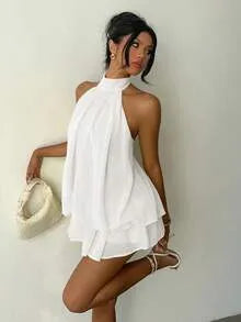 Halter neck tiered ruffle mini dress – color variant 4