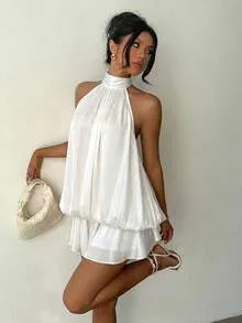 Halter neck tiered ruffle mini dress – color variant 5