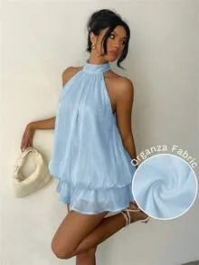 Halter Neck Tiered Ruffle Mini Dress