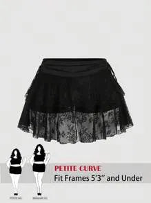 Side tie layered ruffle mini skirt – black with fabric detail