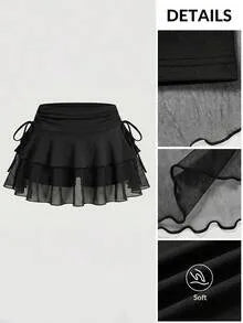 Side tie layered ruffle mini skirt – royal blue