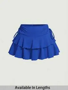 Side tie layered ruffle mini skirt – burgundy, petite curve fit