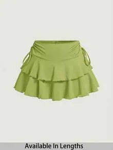 Plus Size Side Tie Layered Ruffle Mini Skirt